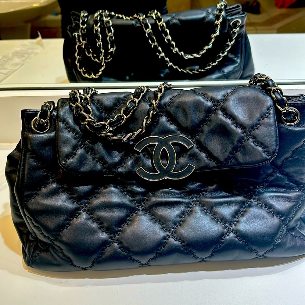 Beautiful Chanel Purse.  Silver accents. Black.